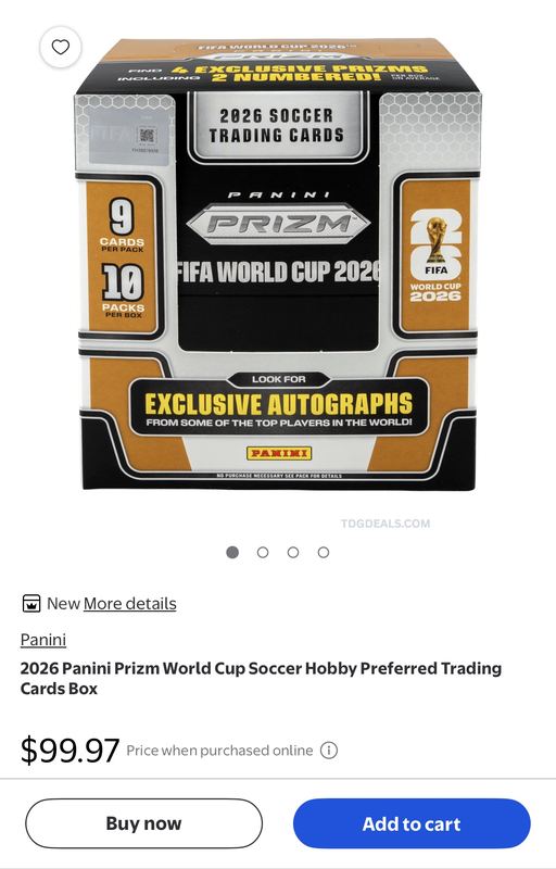2026 Panini Prizm FIFA World Cup Hobby Preferred Box for $99.97 at Walmart