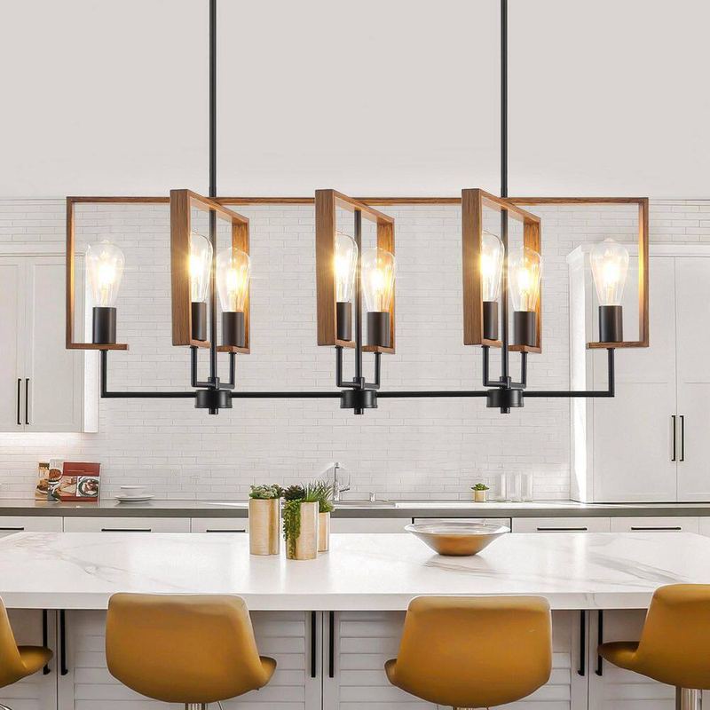 ZSMIHDOH - 8-Light Black and Brown Modern Farmhouse Metal Kitchen Island Pendant