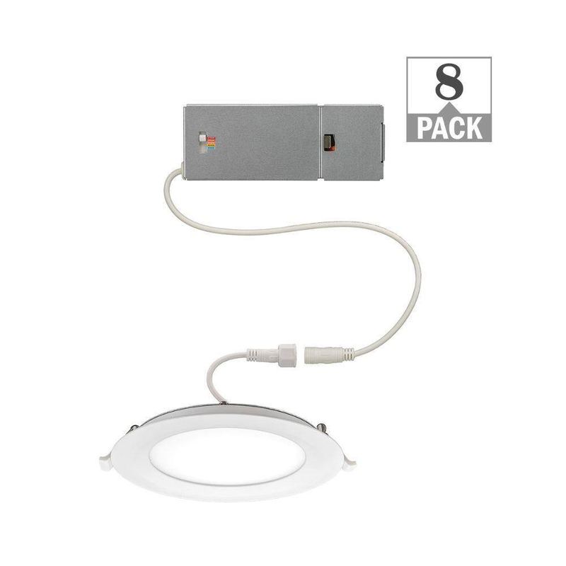 ETI LIGHTING - 8-pack 6 in. Canless Integrated LED Recessed Light Trim 650 Lumens Adjustable CCT New Construction Kitchen Remodel
