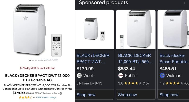 $584.99 BLACK+DECKER 12,000 BTU Portable AC for $179.99