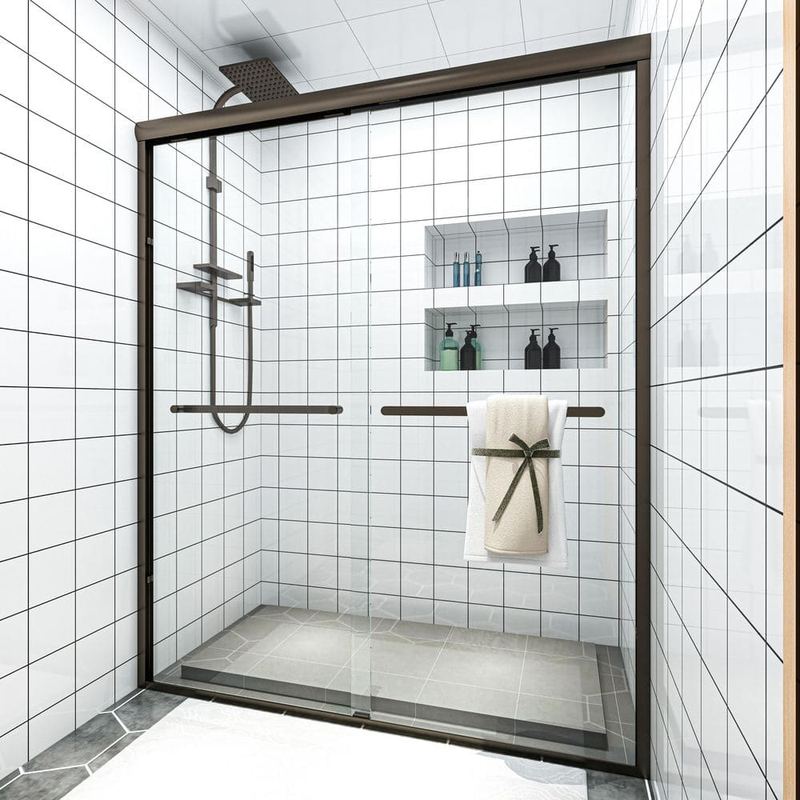 ORGANNICE - 56 in. - 60 in. W x 72 in. H Sliding Framed Shower Door in Oil Rubbed Bronze with Clear Glass
