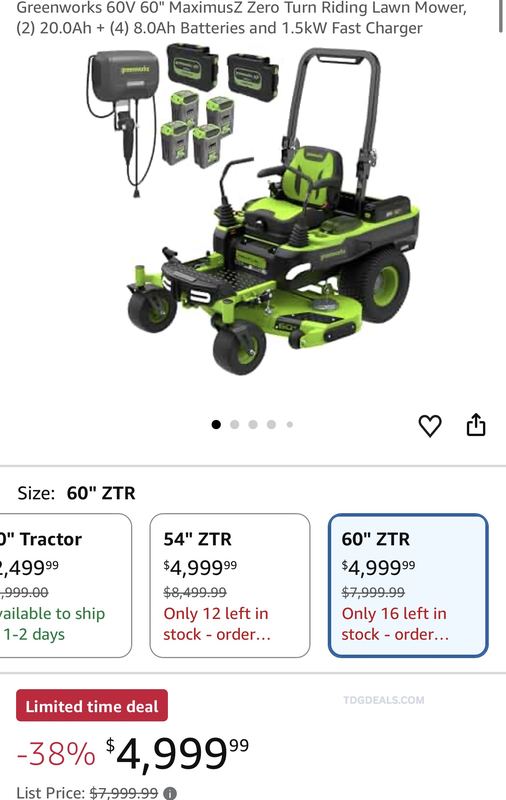 $7,999.99 Greenworks 60V 60" MaximusZ Zero Turn Riding Mower for $4,999.99