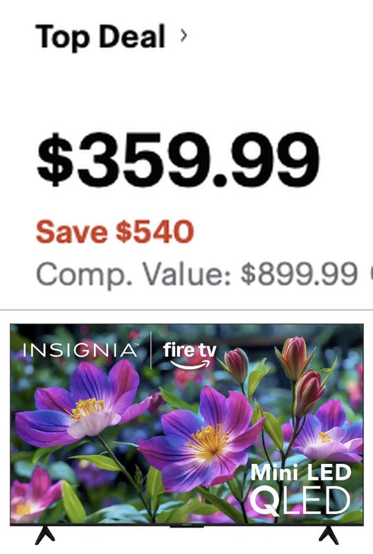 $899.99 INSIGNIA 65" QLED MINI-LED TV FOR $359.99