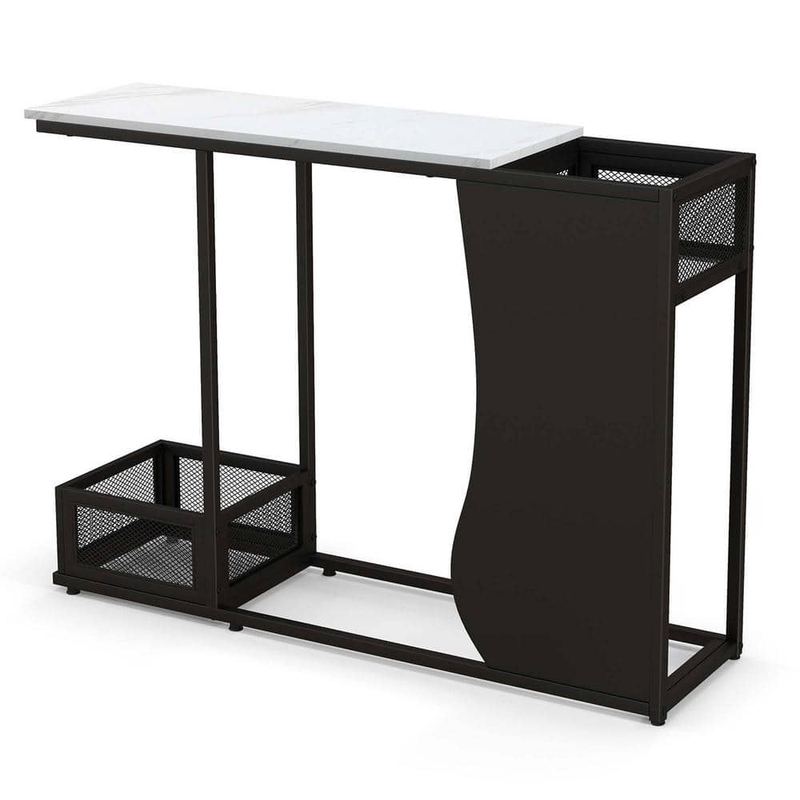 Costway - 43.5 in. Black Rectangle Faux Marble Top Console Table with 2 Storage Compartments Entryway Hallway