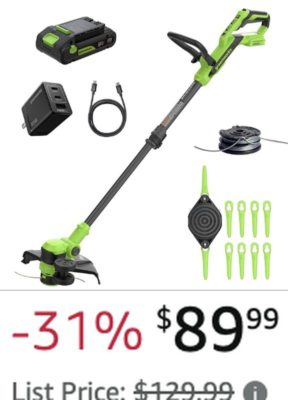 $129.99 GREENWORKS 24V STRING TRIMMER NOW $89.99