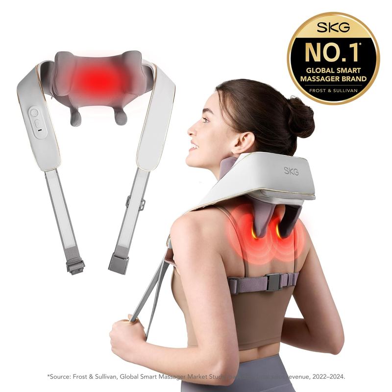 SKG - Neck Massager for Pain Relief, Deep Tissue Cordless with Heat, FSA HSA Eligible, Shoulder Massage Gift - Gray