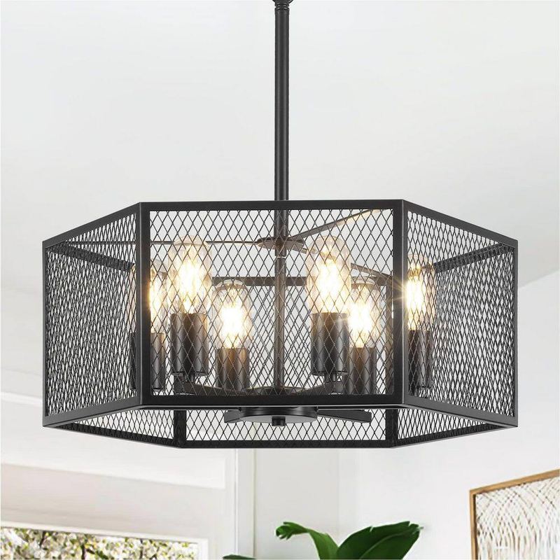 ZSMIHDOH - 6-Light Modern Black Metal Drum Chandelier for Kitchen Island with no bulbs included
