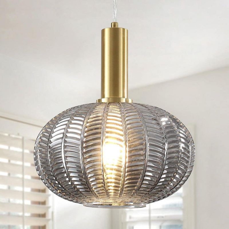 HLJYNJM - 1-Light Gold and Smoked Gray Modern Globe Adjustable Glass Pendant Light for Kitchen Island with No Bulbs Included