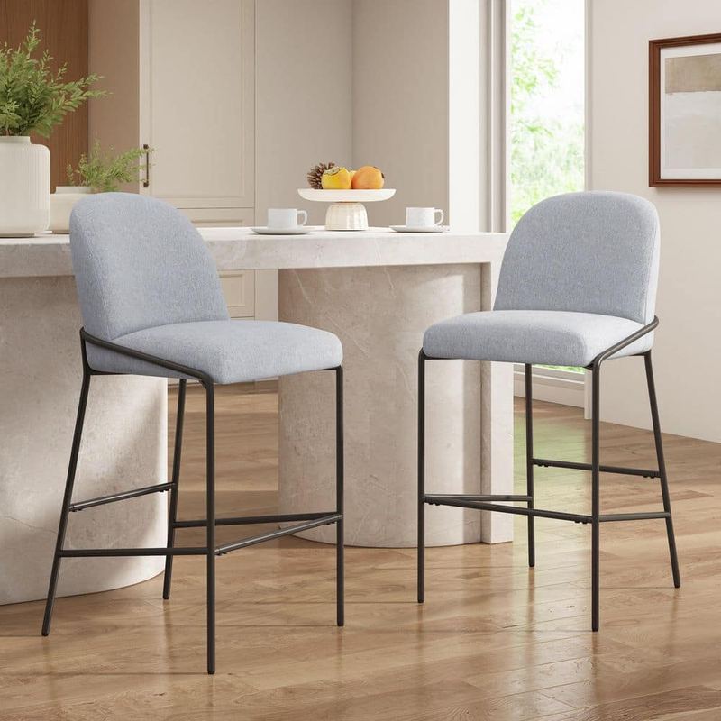 Polibi - 29 in. H Gray Metal Bar Stool with Fabric Seat Set of 2