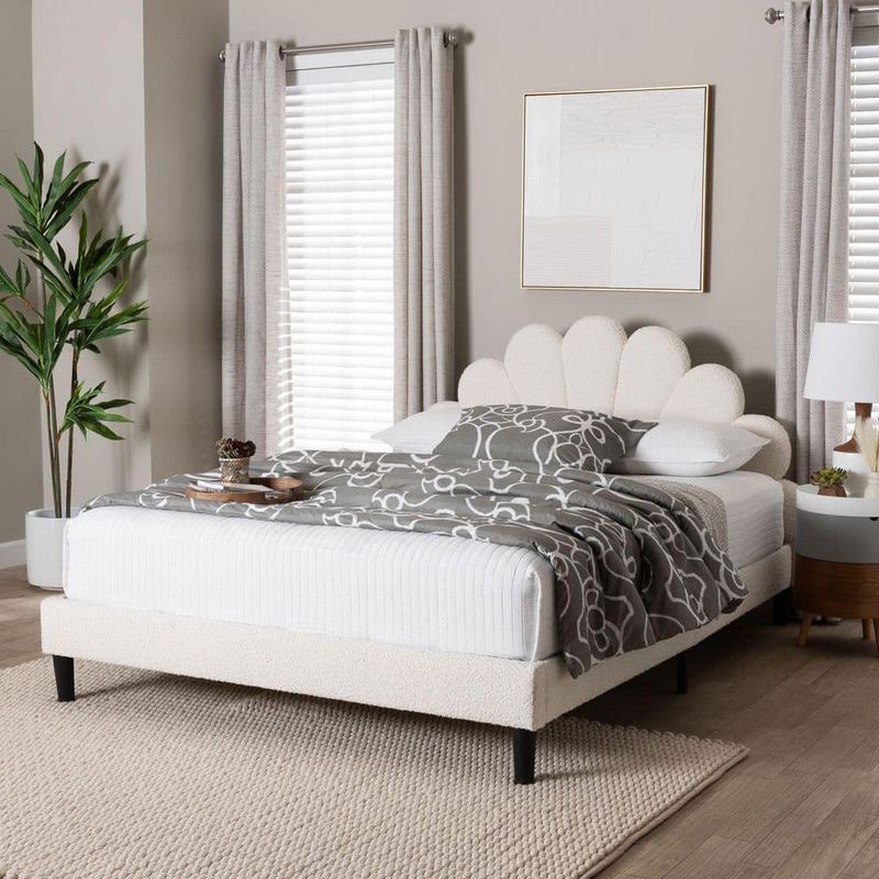 Baxton Studio - Albion Cream White Fabric Upholstered Frame Queen Platform Bed