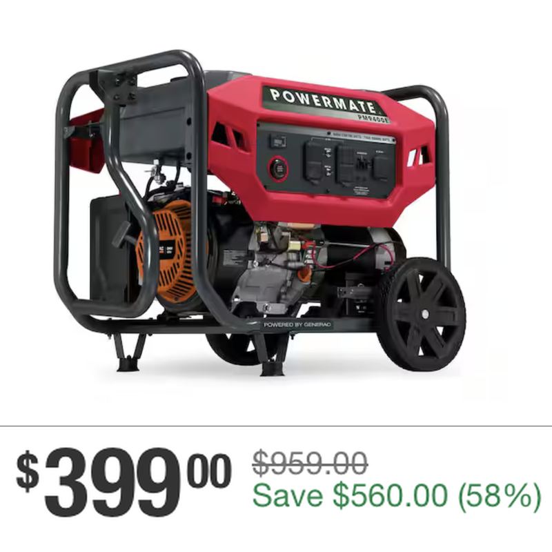 $959 POWERMATE PORTABLE GENERATOR FOR $399