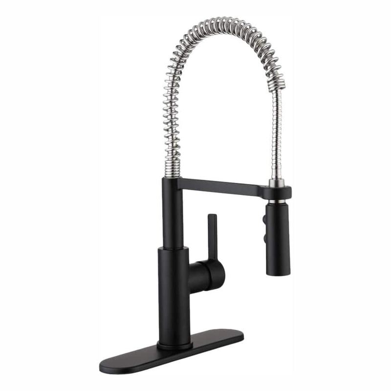 Glacier Bay - Statham Single-Handle Coil Spring Neck Pull-Down Sprayer Kitchen Faucet in Stainless Steel and Matte Black