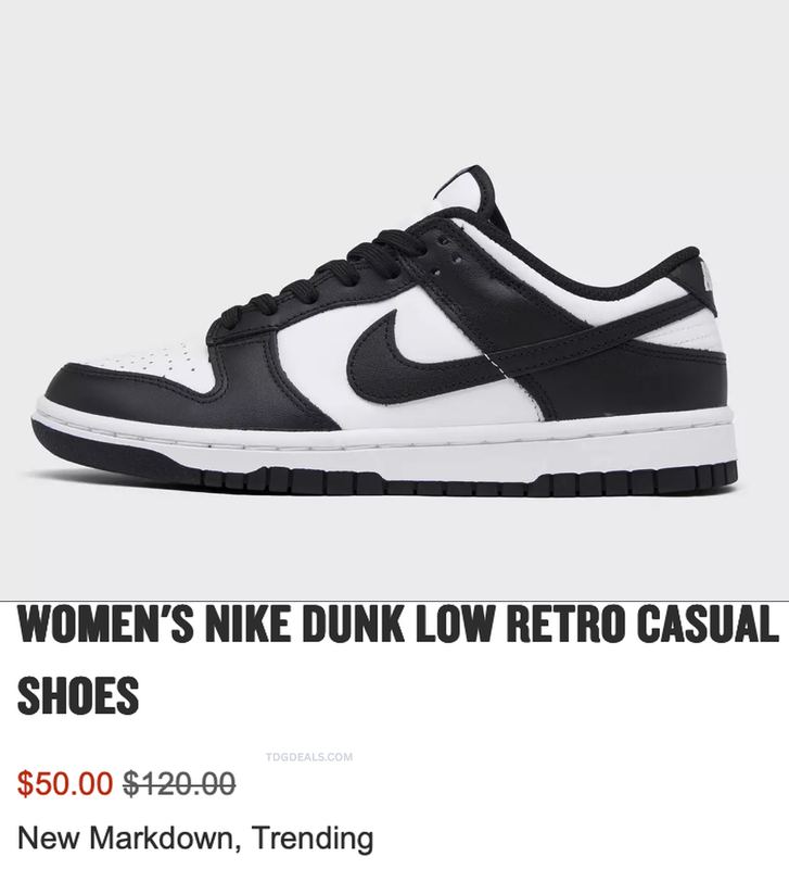 $50 WOMEN'S NIKE DUNK LOW RETRO