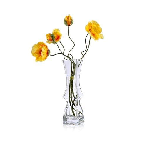 Hand Blown Glass Table Vase Square Decorative Clear Flower Vase Decorative Centerpiece for Home DΓ©cor Center Bedroom Living Room and Office, Medium Square (H:15.7" D:4.2")