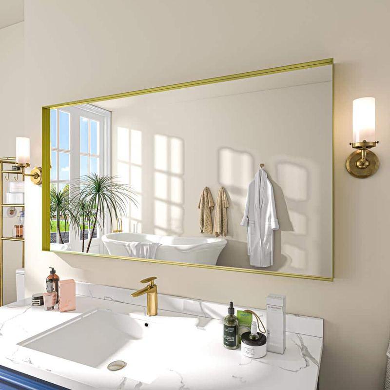 TOOLKISS - 55 in. W x 30 in. H Rectangular Aluminum Framed Wall Bathroom Vanity Mirror in Gold