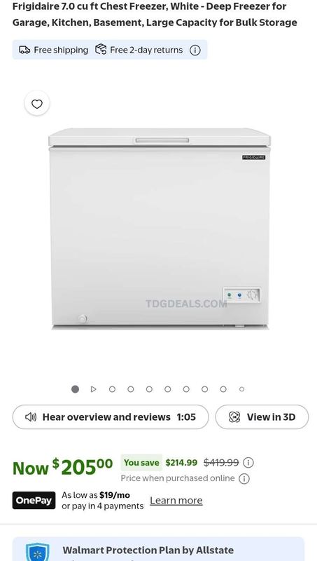 $419.99 FRIGIDAIRE 7.0 CU. FT. CHEST FREEZER for $205