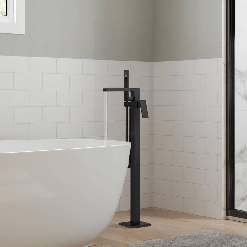 GRANDJOY - 2-Handle Floor Mount Freestanding Tub Faucet Claw Foot Tub Faucet Bathtub Filler with Hand Shower in Matte Black