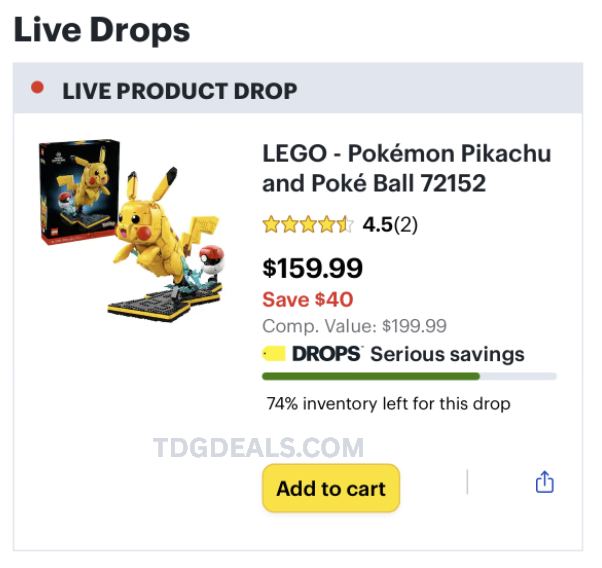 $40 OFF LEGO - POKÉMON PIKACHU AND POKÉ BALL 72152