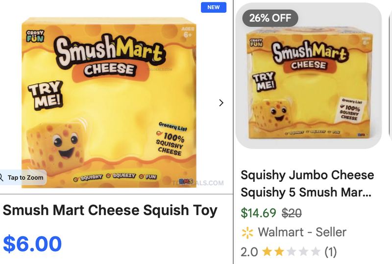 FIVE BELOW DROPPED CHEESE SQUISH TOY