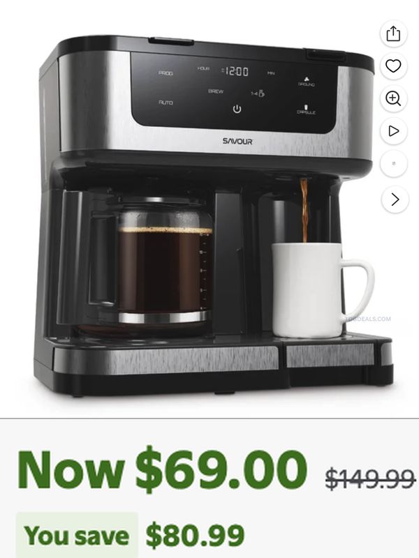 $149.99 SAVOUR DUAL COFFEE MAKER NOW $69