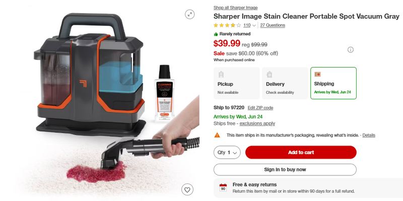 Sharper Image Stain Cleaner Portable Spot Vacuum Gray