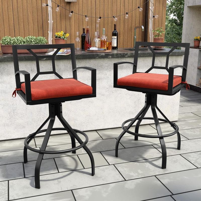 Crestlive Products - Swivel Aluminum Outdoor Bar Stool with Red Sunbrella Cushion (2-Pack)