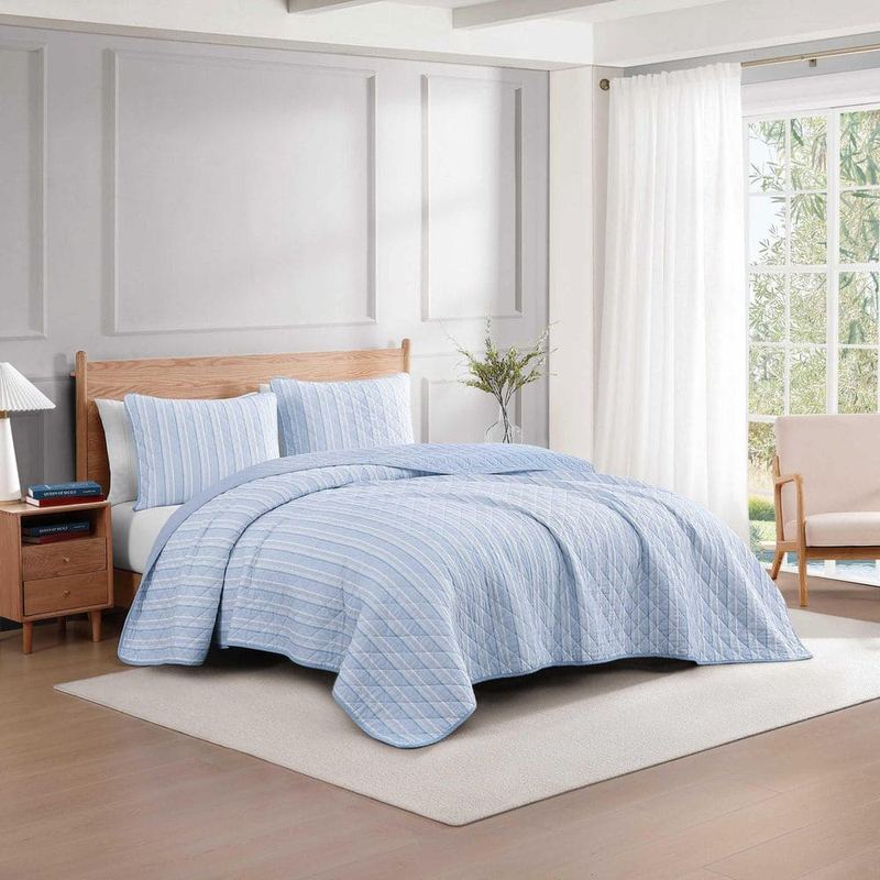 Tommy Hilfiger - Sailing Stripe 2-Piece White/Dark Kentuky Blue Cotton Twin Quilt Set