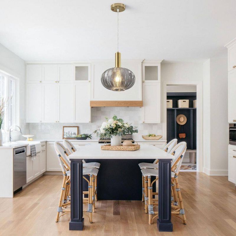ADSENSTY - 1-Light Modern Golden Bronze & Smoky Gray Spherical Hanging Pendant Light with Textured Glass Shade