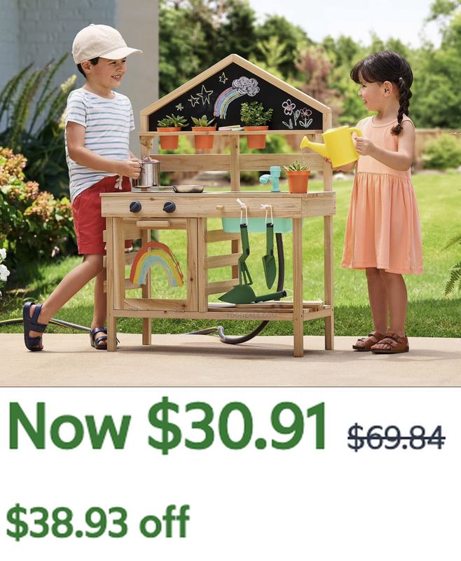 $69.84 OUTDOOR WOODEN MUD KITCHEN NOW $30.91
