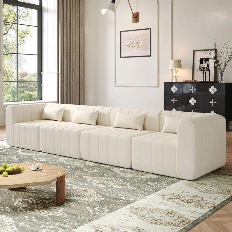 CHRISTOPHER KNIGHT HOME - Hess Modern 145.5 in. Polyester Upholstery Modular Full Foam Compressed Sectional Sofa in. Beige with Pillows