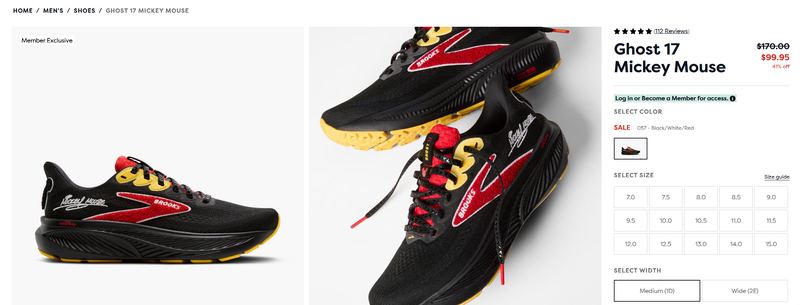 BROOKS GHOST 17 MICKEY MOUSE — $99.95