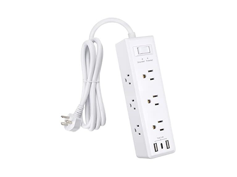 Clear Power 9-Outlet Power Strip with 3 USB Ports(1 USB-C)