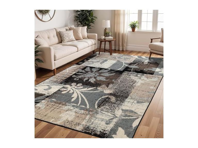 Superior Contemporary Floral Patchwork Indoor Area Rug