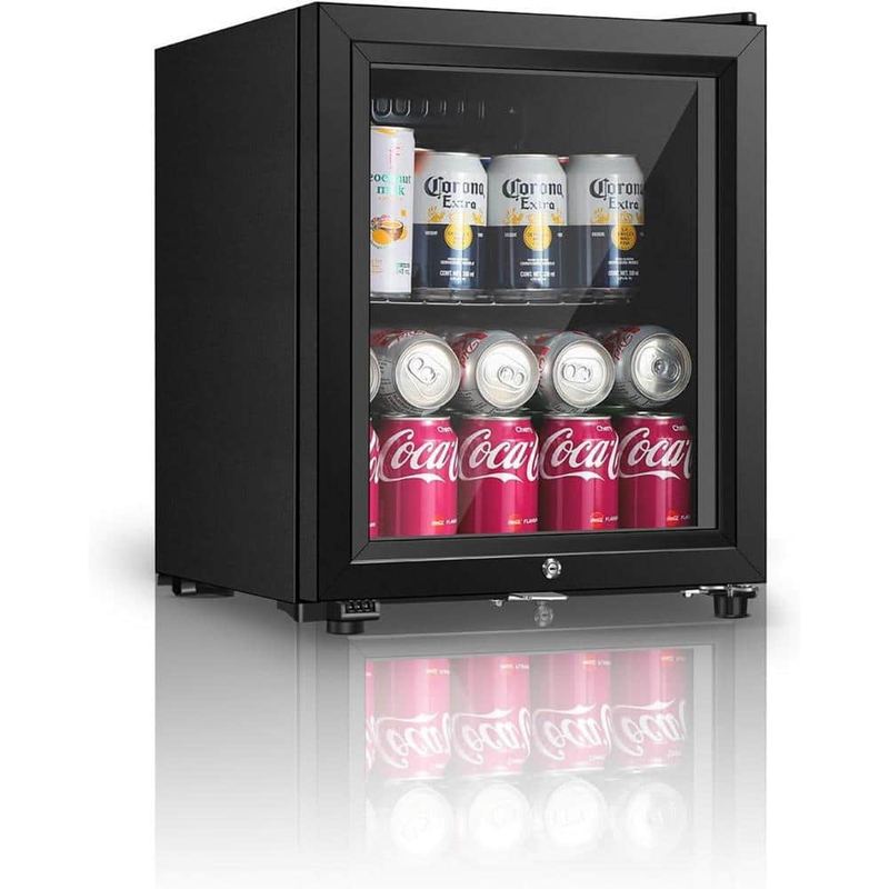 HAILANG - 17 in. Single Zone 49 12 oz. Cans Beverage Cooler in Black with Double Glazed Door, Door Locks, 32°F - 50°F