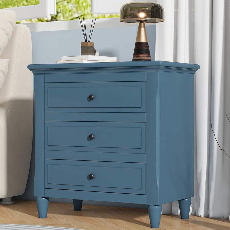 Harper & Bright Designs - Blue Modern 3-Drawer 28 in. W Nightstand