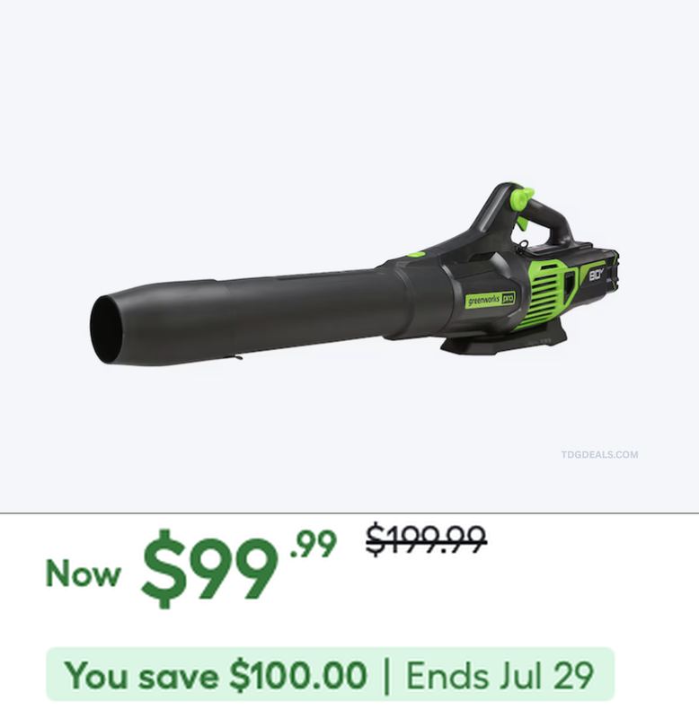 $99.99 GREENWORKS PRO LEAF BLOWER (TOOL ONLY) @ LOWE'S