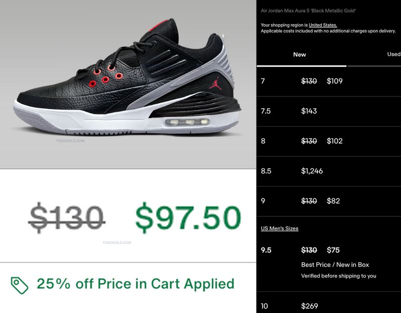 $130 JORDAN MAX AURA 5 NOW $97.50