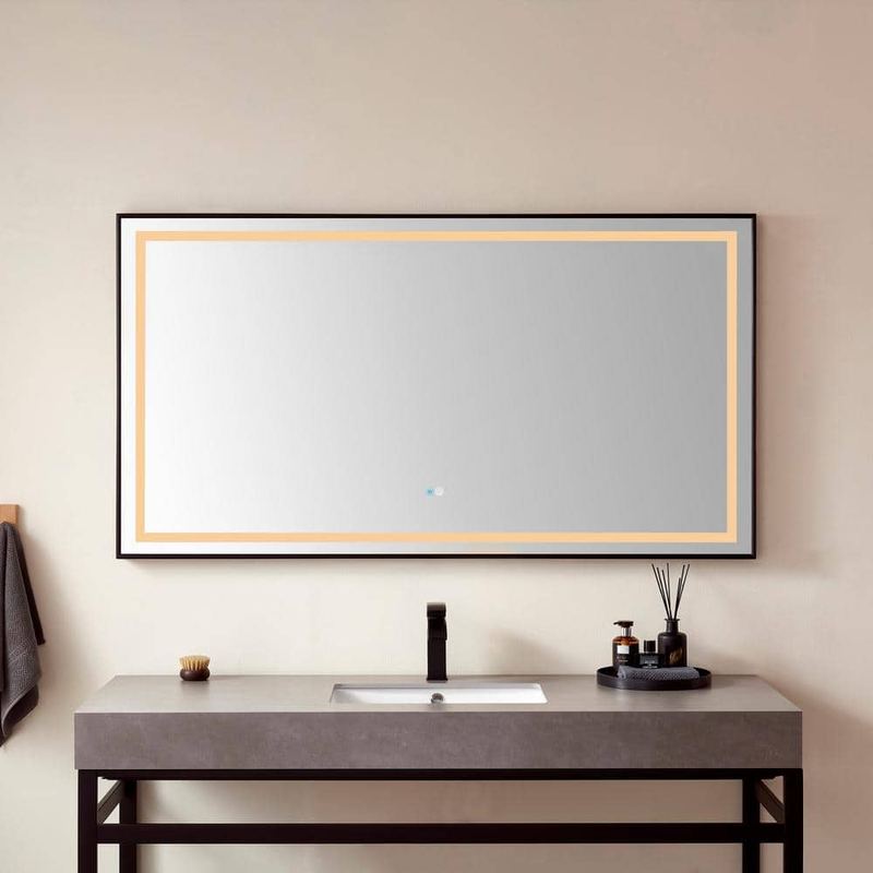 ROSWELL - Teruel 60 in. W x 32 in. H Large Rectangular Aluminum Framed LED Wall Bathroom Vanity Mirror in Matte Black