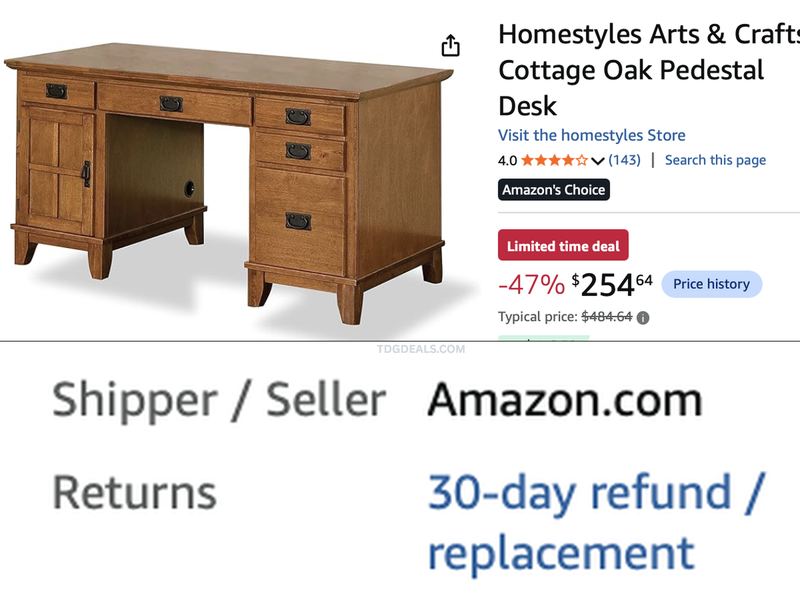 $254.64 OAK DESK, WAS $484.64