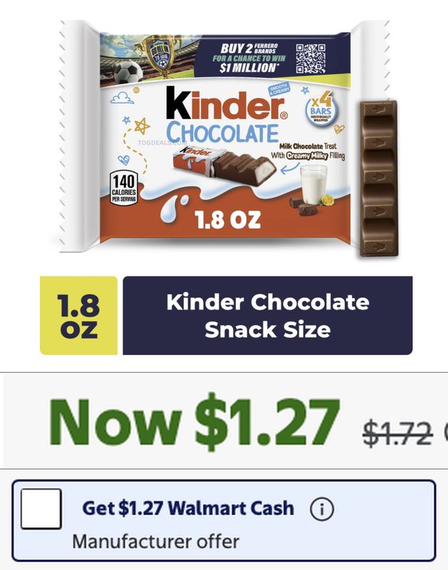 FREE AFTER WCASH KINDER CHOCOLATE 4-BAR PACK