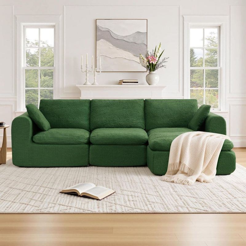 Spruce & Spring - Colby 108.27 in. Square Arm 2-piece Fabric Sectional Sofa in Moss Green with Ottoman, Modular Compressed Design