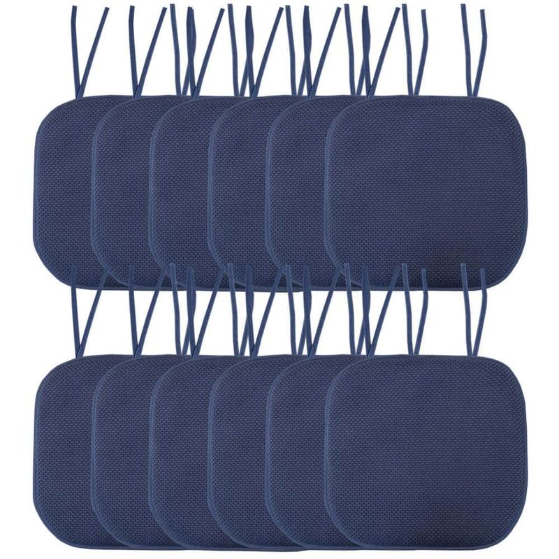 Sweet Home Collection - Honeycomb Memory Foam Square 16 in. x 16 in. Non-Slip Back Chair Cushion with Ties (12-Pack), Navy