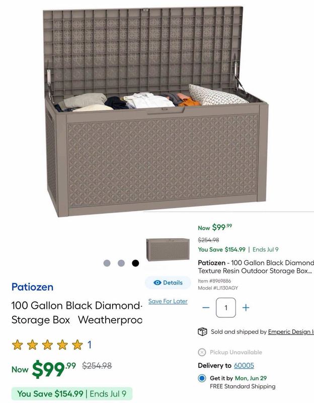 Storage box 100gallon for $99