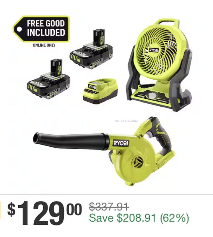 RYOBI HYBRID FAN KIT + FREE GIFT FOR $129 🧰