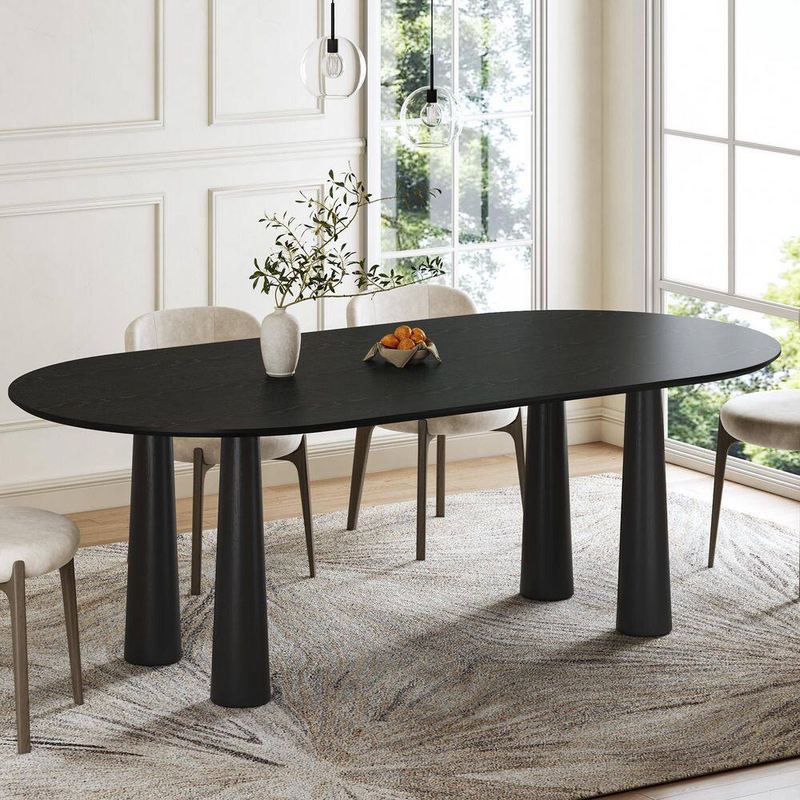 Lirago - Oval Black Solid Wood 79 in. Kitchen Tables 4-Legs Dining Table Seats 8