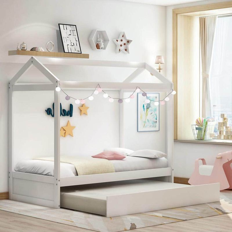 Harper & Bright Designs - White Twin Size House Bed with Trundle