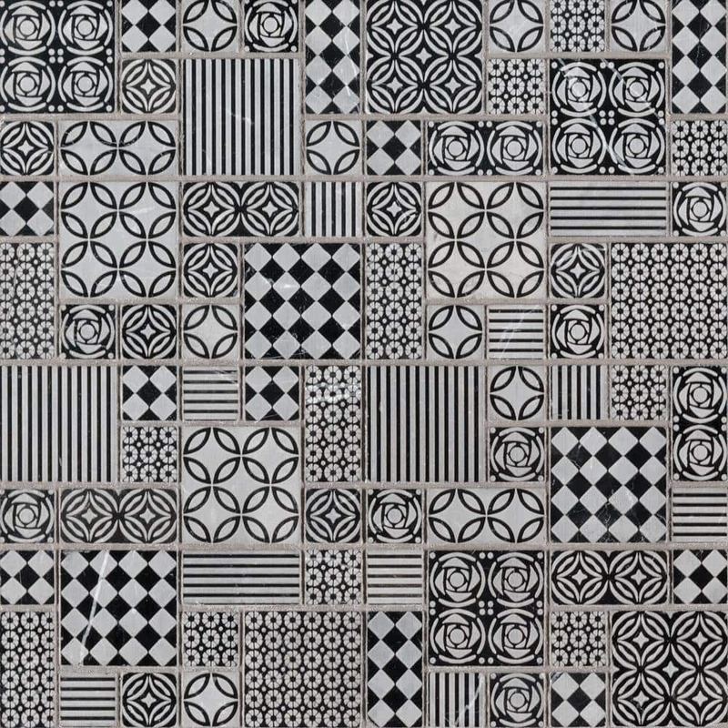 MSI - Encaustic Tetris Nero 11.81 in. x 11.81 in. Honed Marble Patterned Look Floor and Wall Tile (9.7 sq. ft./Case)