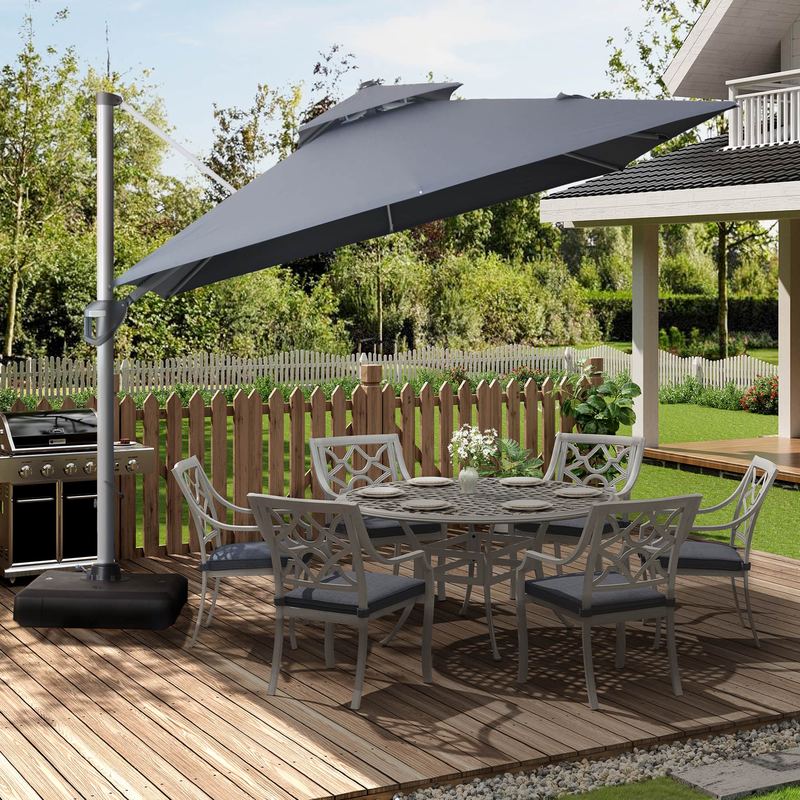 Mondawe - 10ft. Square Aluminum 360°Cantilever Patio Umbrella with Base - Gray