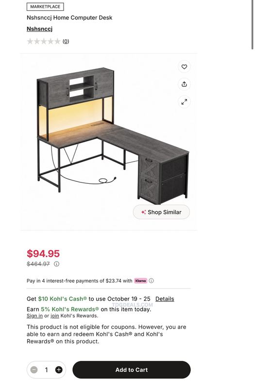 $464.97 HOME COMPUTER L-DESK FOR $94.95