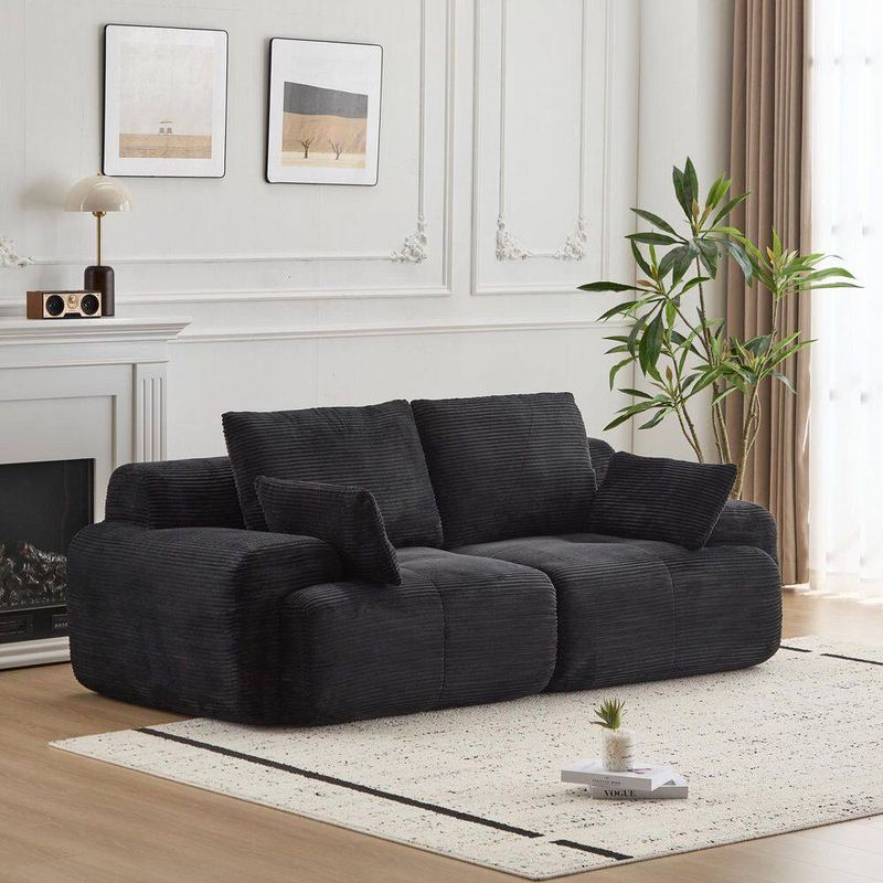 Qualler - 84.2 in. Corduroy Compressed Modular Sectional Sofa in. Black